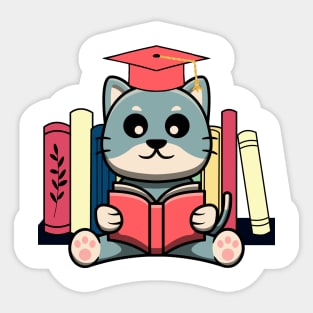 Cat reading books Sticker